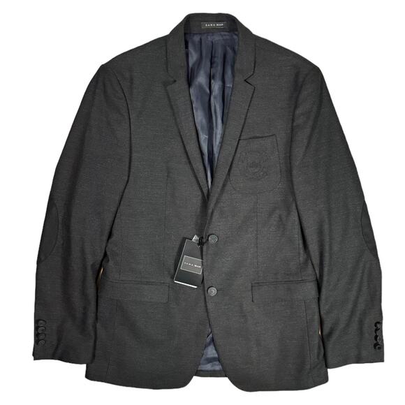 Zara Man (40) Premium Collection Sport Coat Blazer Elbow Patches Crest Pocket - Picture 1 of 16
